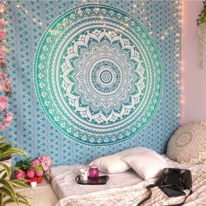 Blue Indian Ombré Bohemian Mandala Tapestry